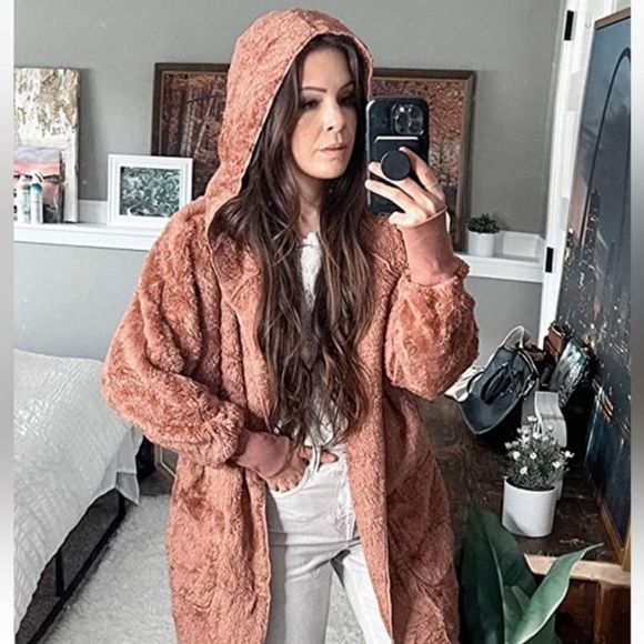 Fleece Cardigans for Women Fuzzy Open Front Hooded Cardigans Winter coats nwt - Picture 5 of 7